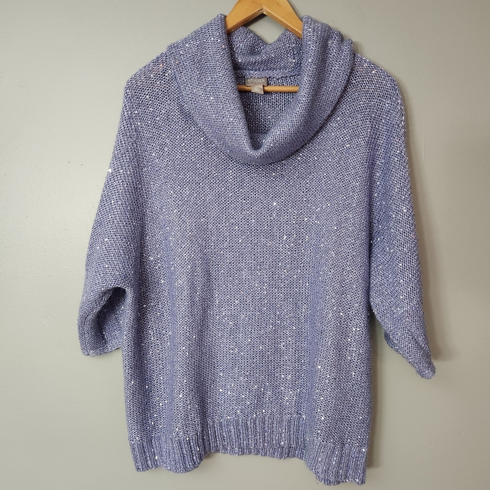 Chicos 3 Women 16 Purple Knit Cowl Neck Pullover sequined Sweater